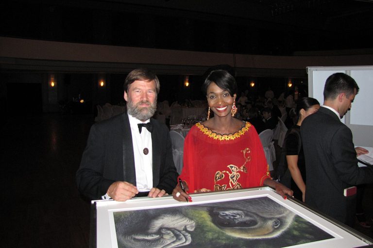 Ian Redmond and Princess Odette Autograph Gorilla Paintings in Support of Great Ape Conservation